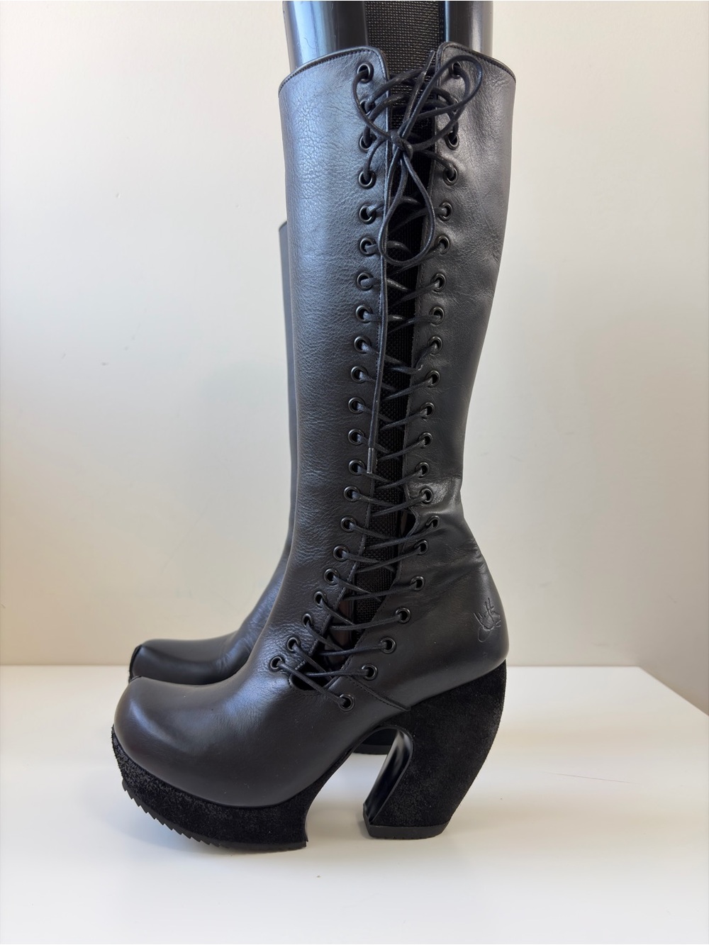 John Fluevog Prepare HI Adventure Black Leather Lace Up Zip Platform Boots 7.5